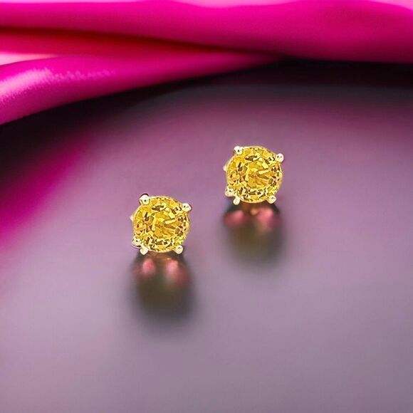Natural Sapphire Stud Earrings 14k Yellow Gold 1.7 TCW Certified $1,490 121258 - Picture 8 of 15